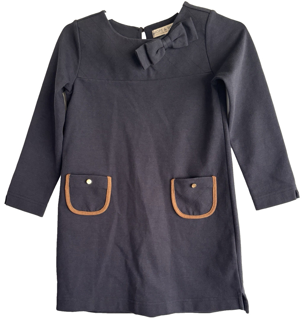 Hope & Henry Elbow Patch Girl's Dress Size 5 Bow Pockets long sleeve